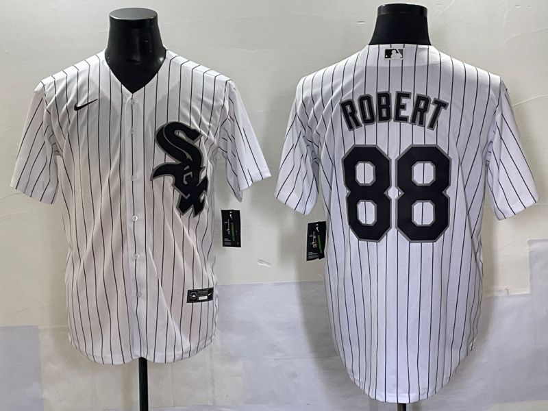 Men 2025 Chicago White Sox 88 Robert White Stripe Game Nike MLB Jersey style 7035